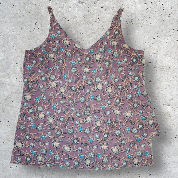 CABI Top Women's Cami Layered Purple Floral Print Scrollwork Blouse Size Small - Picture 1 of 9